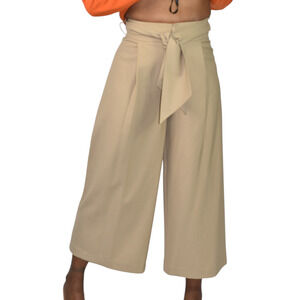 Club Monaco Wide Leg Crop Trousers Tan Tailored Pants Belted Flare Wool Khaki 0